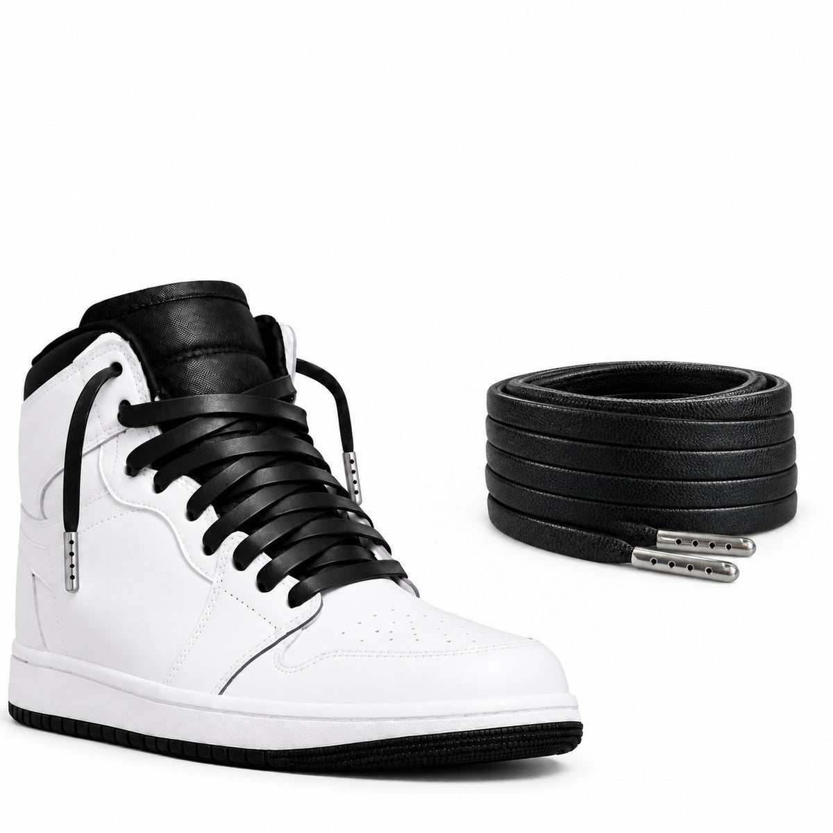 Zwart – leren veters plat zwart 05 schoen high top wit zwart
