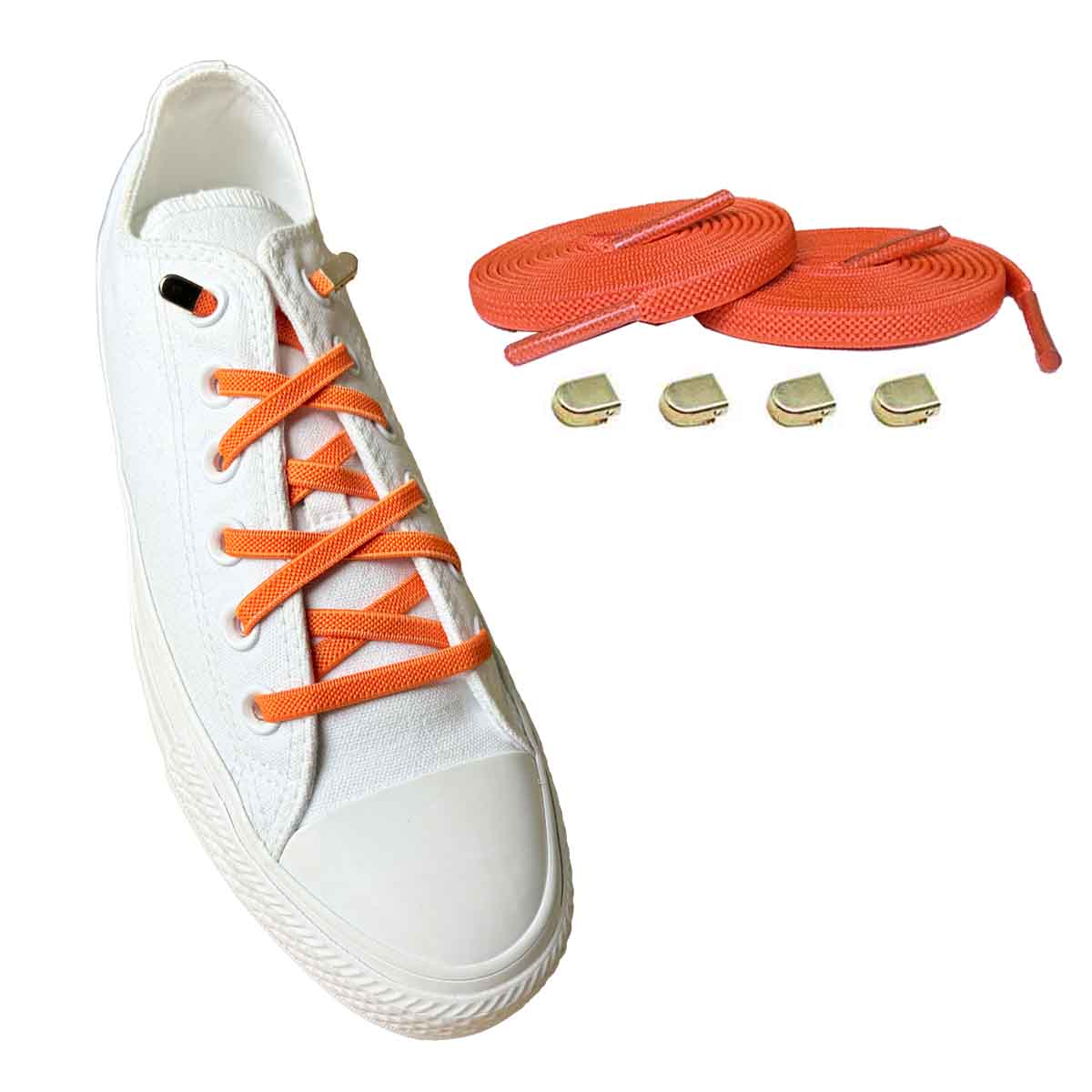 Oranje / Goud – elastische veters clips oranje goud 02 aan schoen