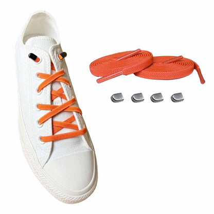 Oranje / Zilver mat – elastische veters clips oranje zilver mat 02 aan schoen