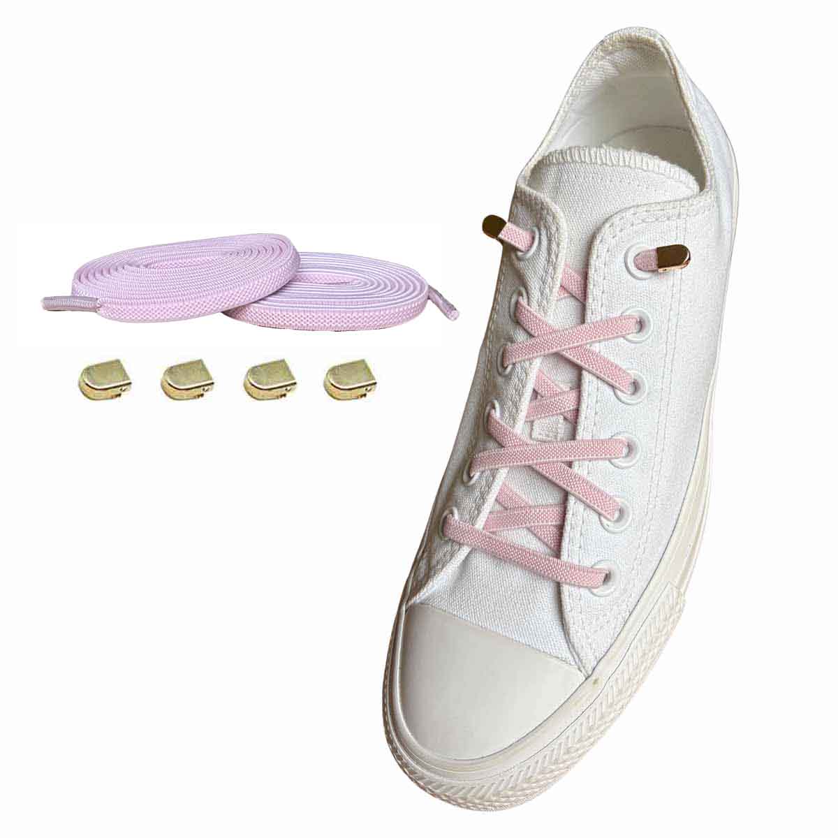 Roze / Goud – elastische veters clips roze goud 02 aan schoen