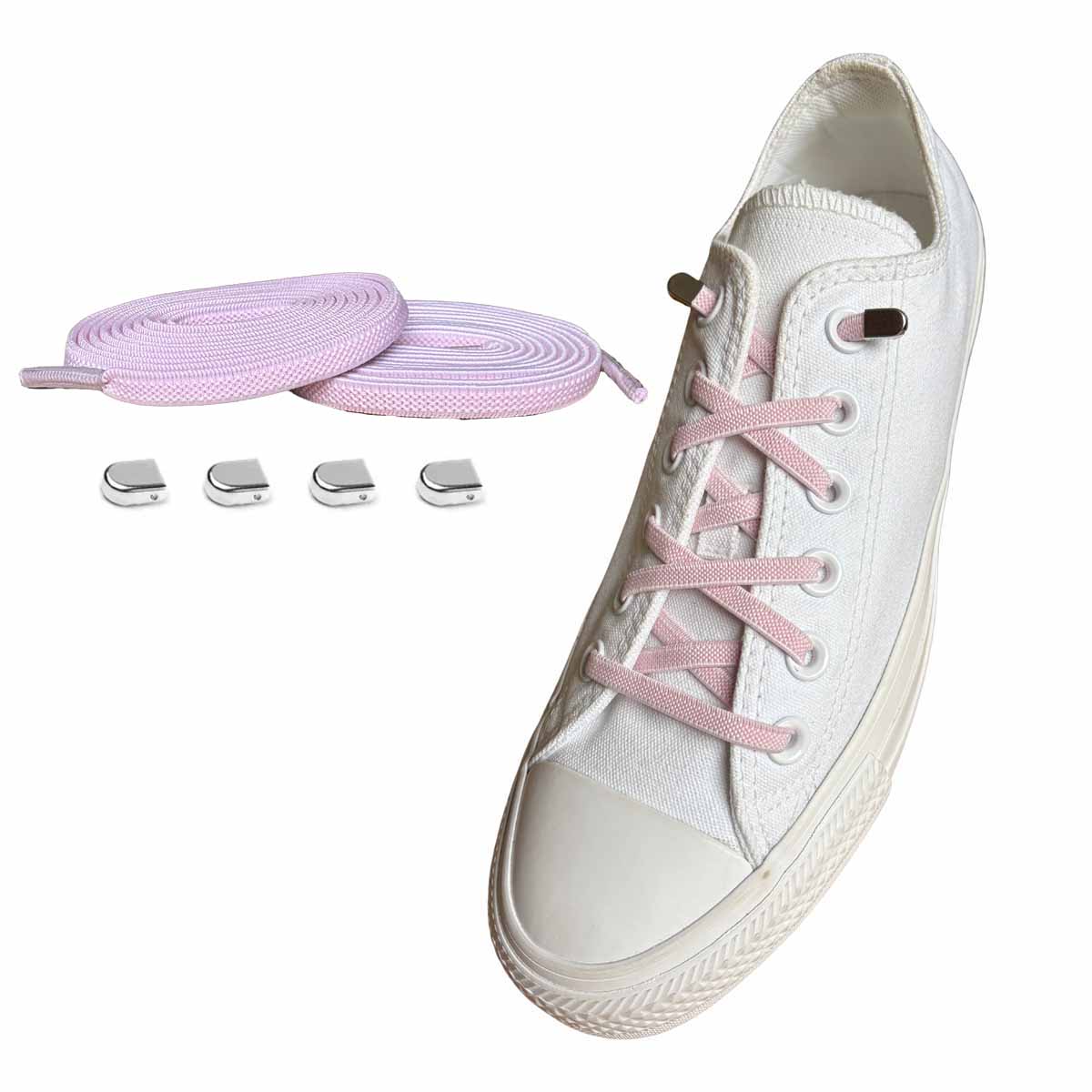 Roze / Zilver – elastische veters clips roze zilver glans 02 aan schoen