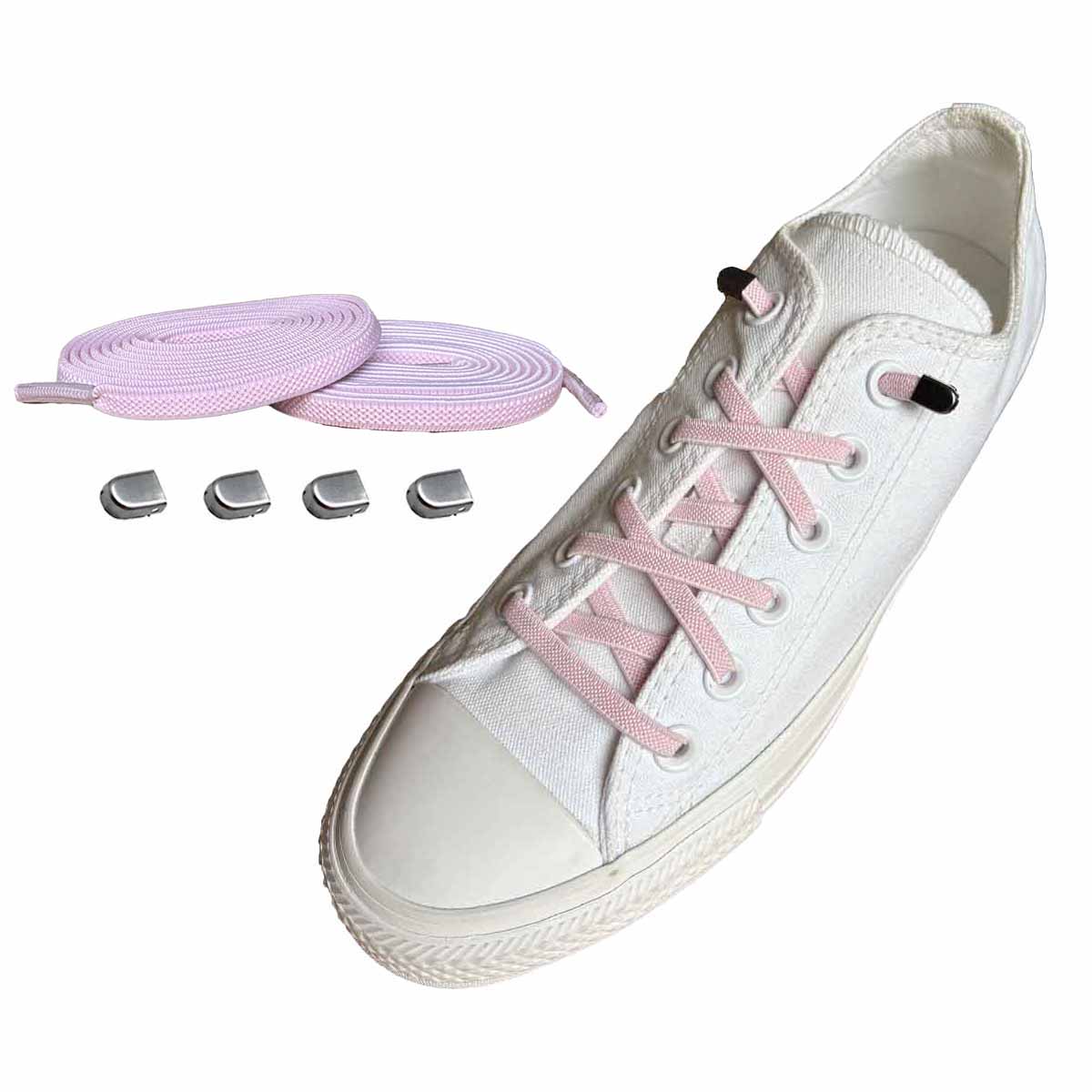 Roze / Zilver mat – elastische veters clips roze zilver mat 02 aan schoen