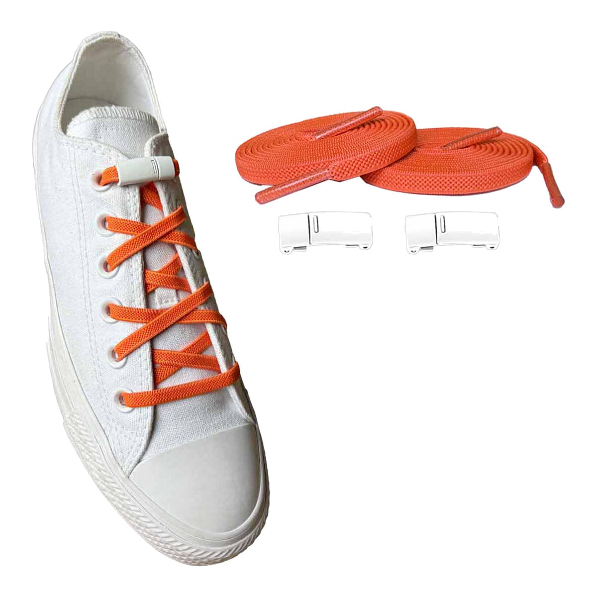 Oranje / Wit – elastische veters magneten oranje wit 02 aan schoen