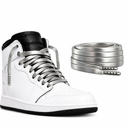 Zilver – leren veters plat zilver 02 schoen high top wit