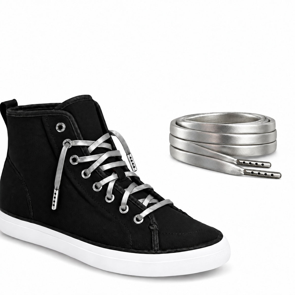 Zilver – leren veters plat zilver 04 schoen plateau zwart