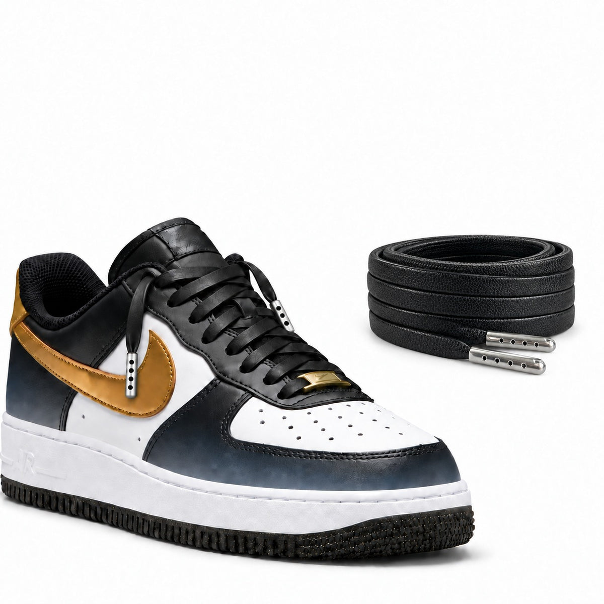 Zwart – leren veters plat zwart 04 schoen nike goud zwart