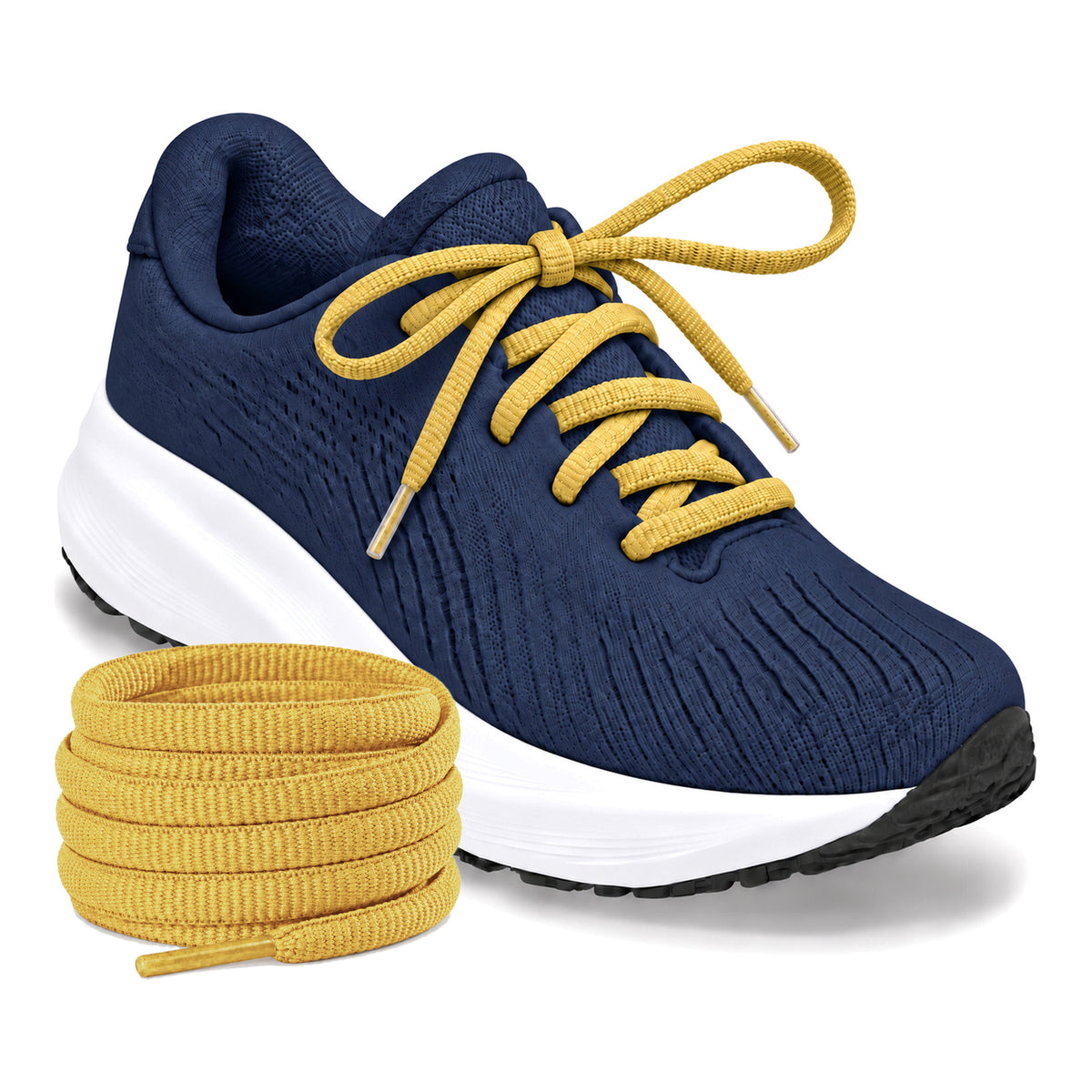 Geel – ovale veters halfrond loopschoenen geel 02 loopschoen blauw navy rol