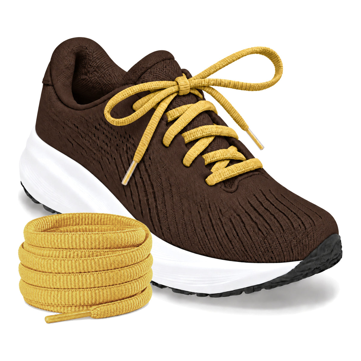 Geel – ovale veters halfrond loopschoenen geel 03 loopschoen bruin donker rol