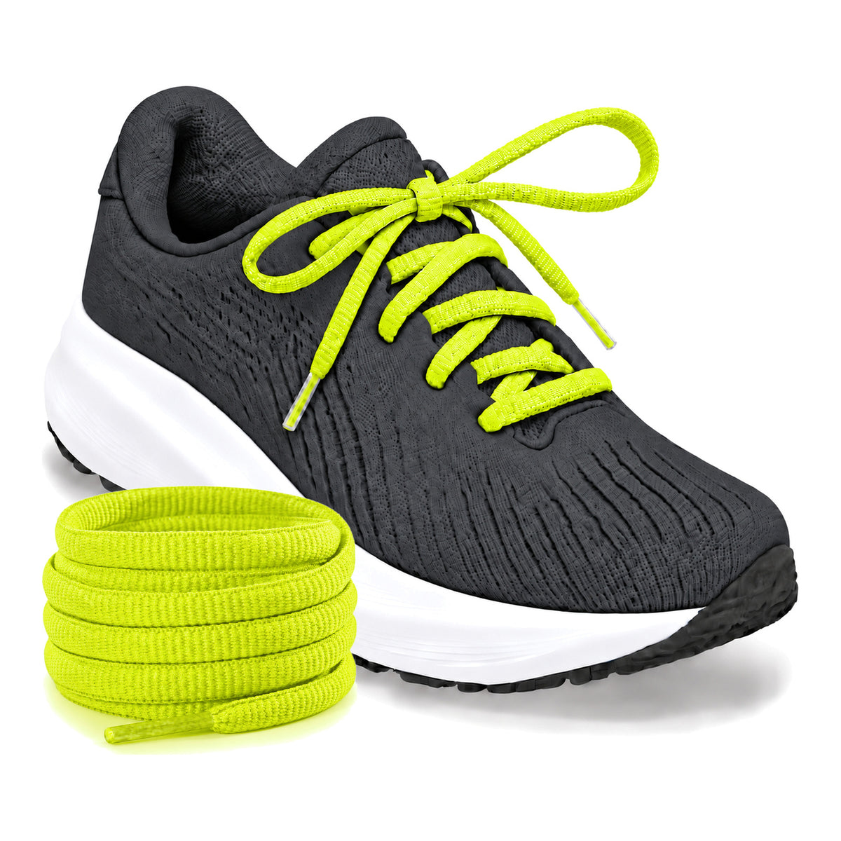 Geel neon – ovale veters halfrond loopschoenen geel neon 02 loopschoen antraciet rol