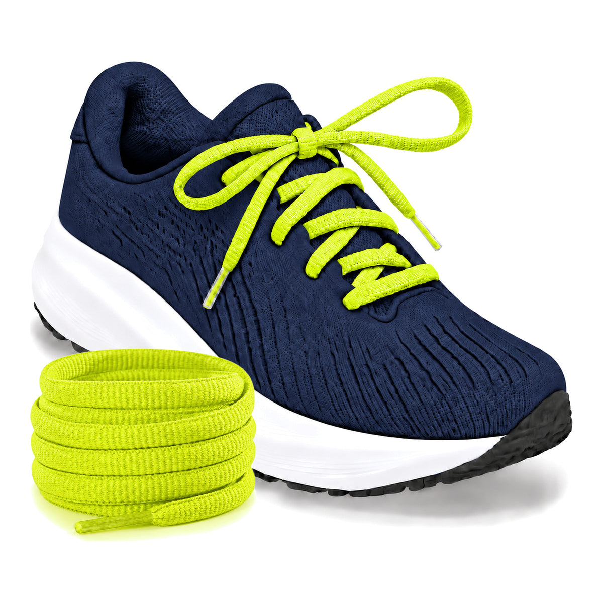 Geel neon – ovale veters halfrond loopschoenen geel neon 03 loopschoen blauw navy rol