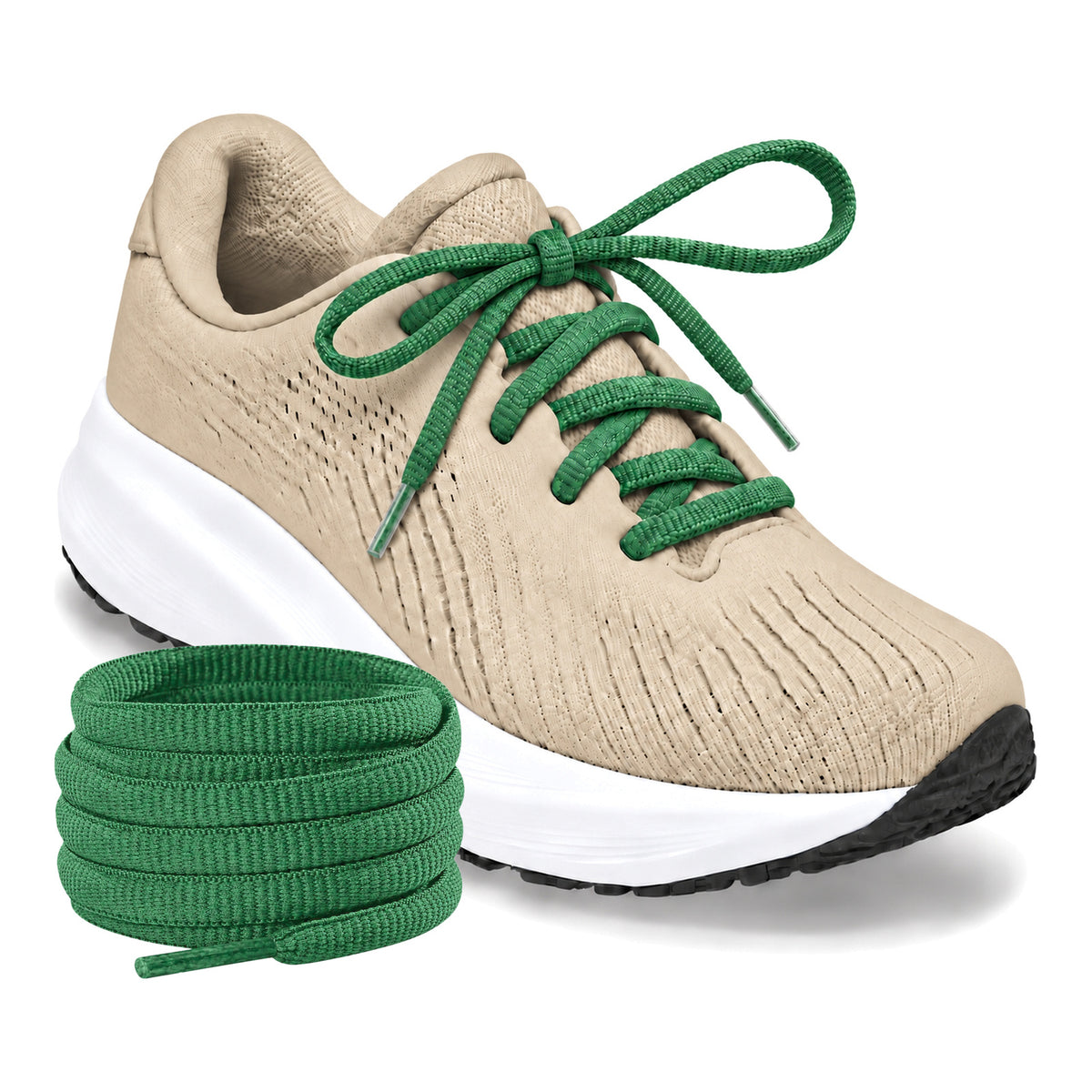 Groen donker – ovale veters halfrond loopschoenen groen donker 02 loopschoen beige rol