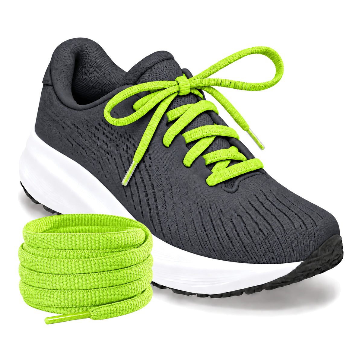 Groen neon – ovale veters halfrond loopschoenen groen neon 02 loopschoen antraciet rol