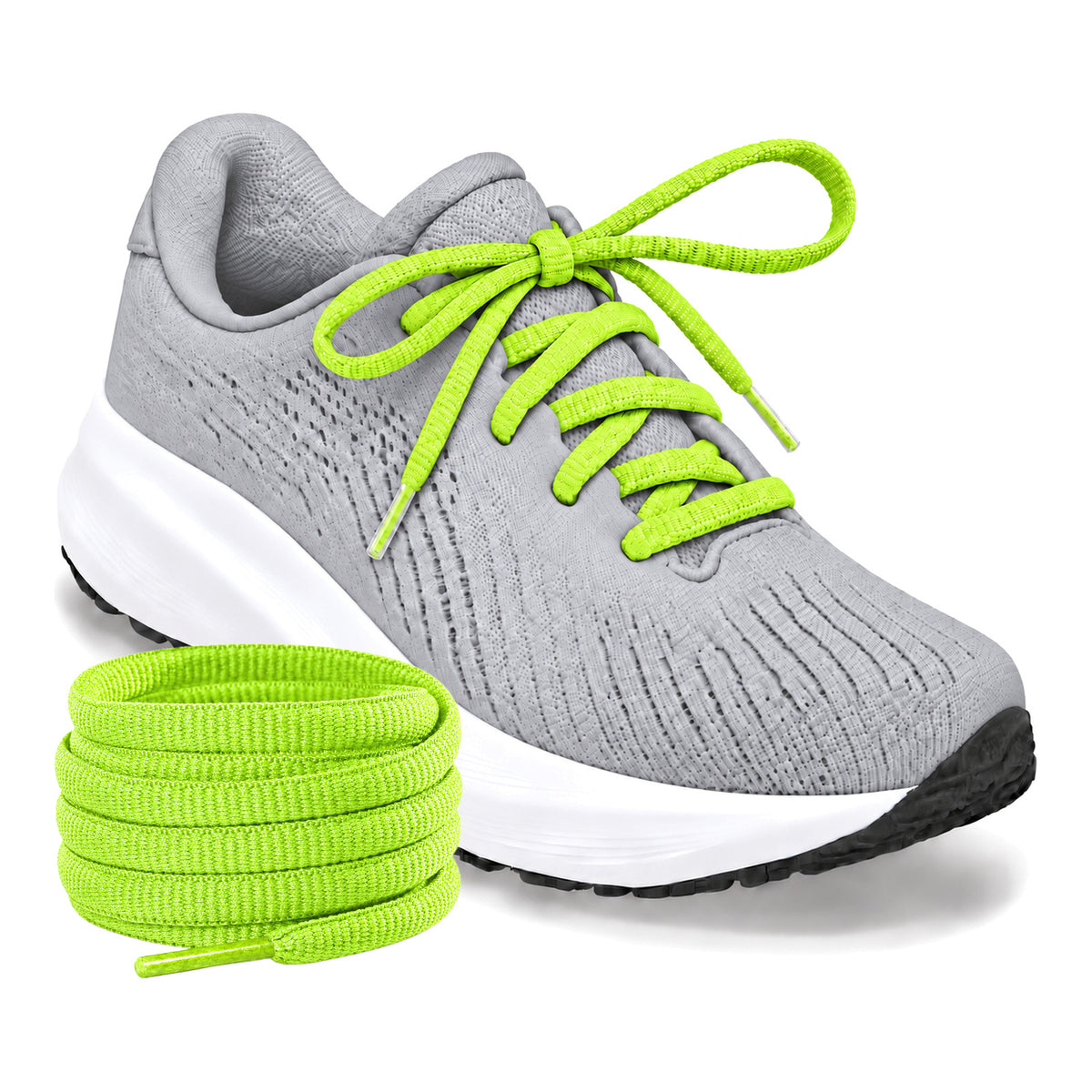 Groen neon – ovale veters halfrond loopschoenen groen neon 03 loopschoen grijs licht rol