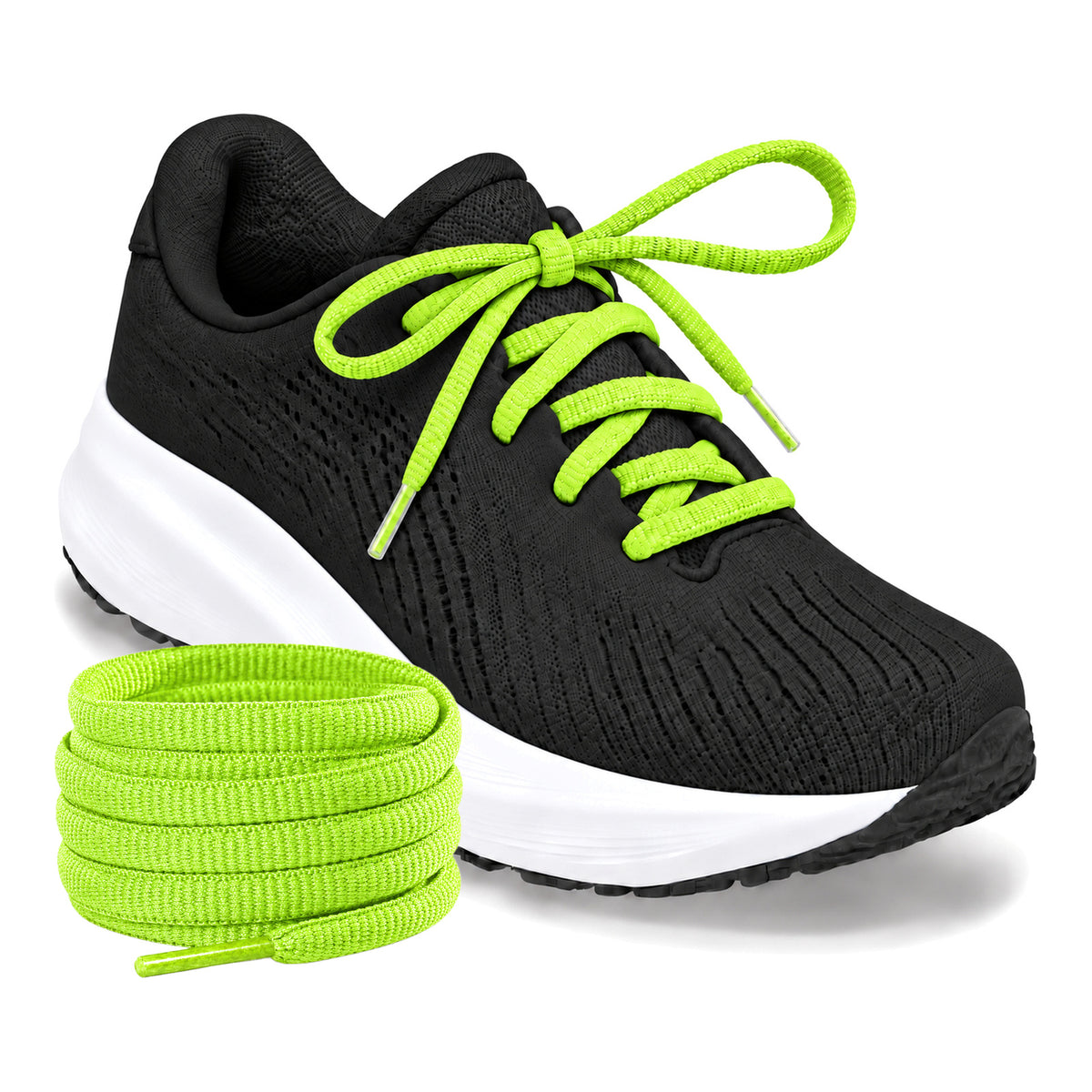 Groen neon – ovale veters halfrond loopschoenen groen neon 04 loopschoen zwart rol