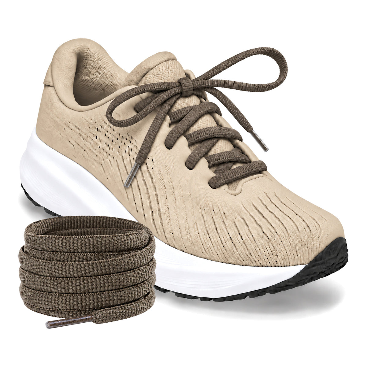 Groen olijf – ovale veters halfrond loopschoenen groen olijf 02 loopschoen beige rol