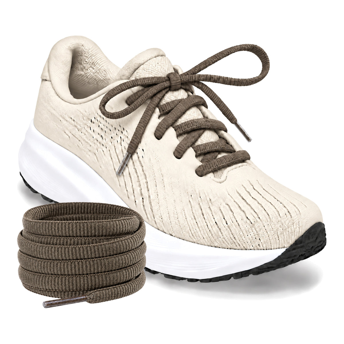 Groen olijf – ovale veters halfrond loopschoenen groen olijf 04 loopschoen creme rol