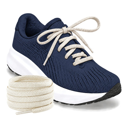 Wit crème – ovale veters halfrond loopschoenen wit creme 02 loopschoen blauw navy rol