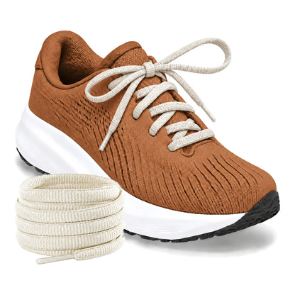 Wit crème – ovale veters halfrond loopschoenen wit creme 03 loopschoen cognac rol