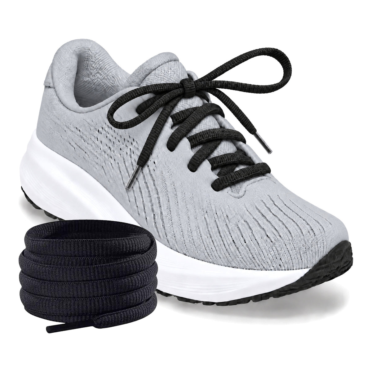 Zwart – ovale veters halfrond loopschoenen zwart 03 loopschoen grijs licht rol