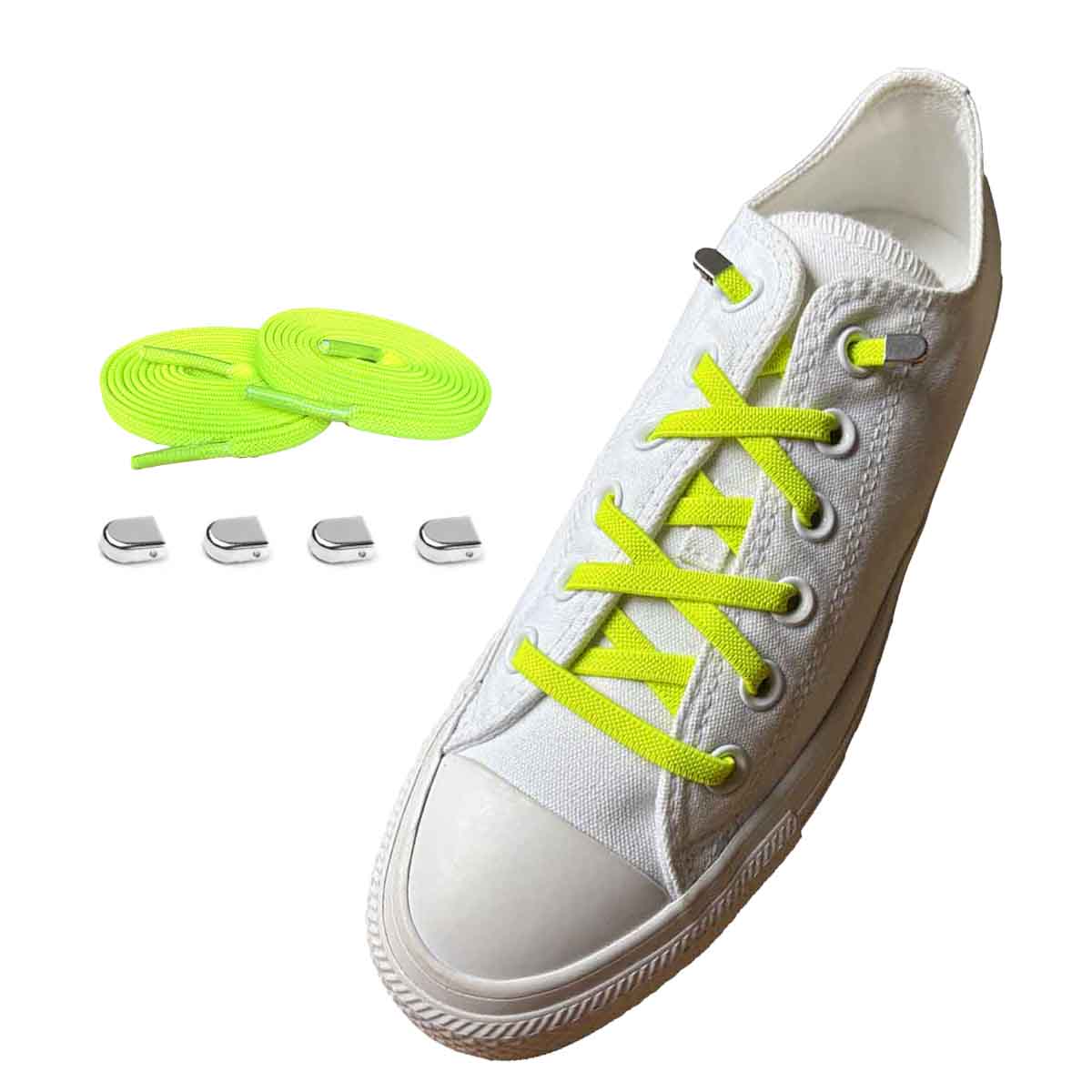 veters-elastisch-geelneon-capsule-zilver-glans-schoenen