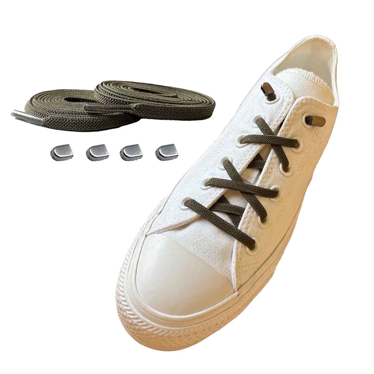 veters-elastisch-groen-olijf-capsule-zilver-mat-schoenen