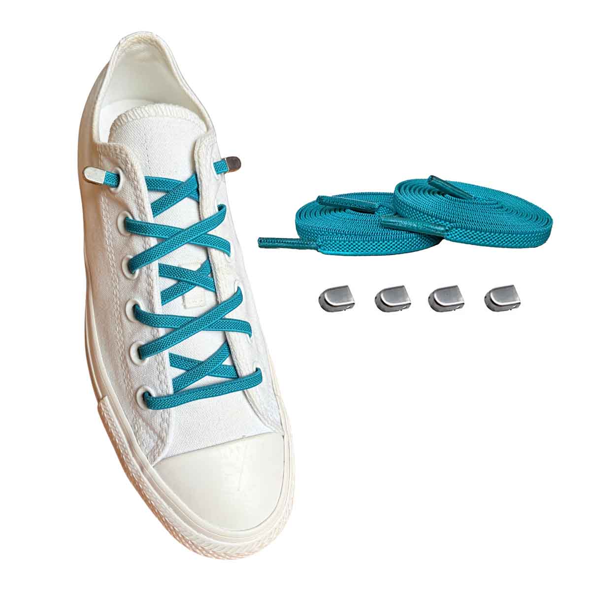 veters-elastisch-groen-petrol-capsule-zilver-mat-schoenen