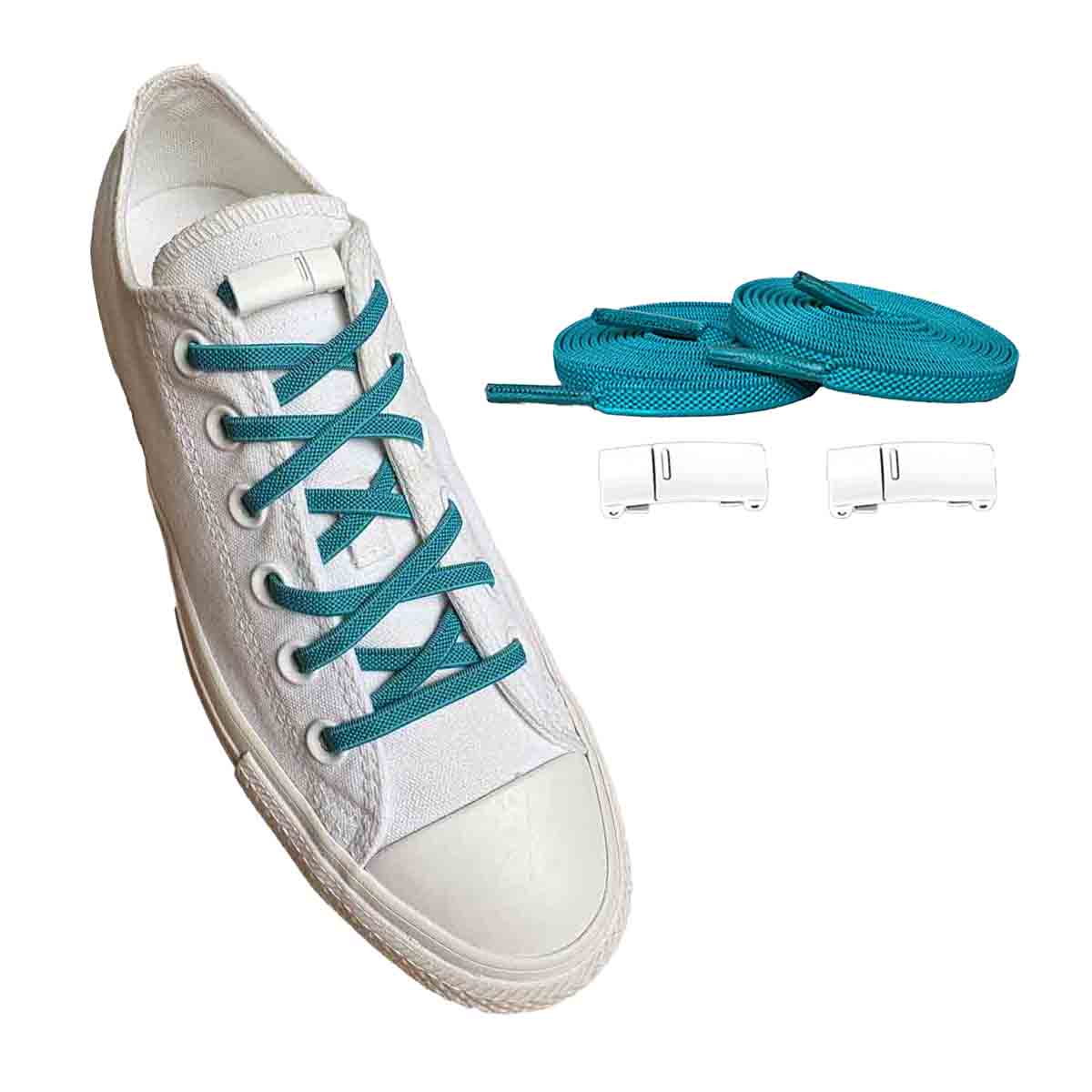 veters-elastisch-groen-petrol-licht-magneet-wit-schoenen
