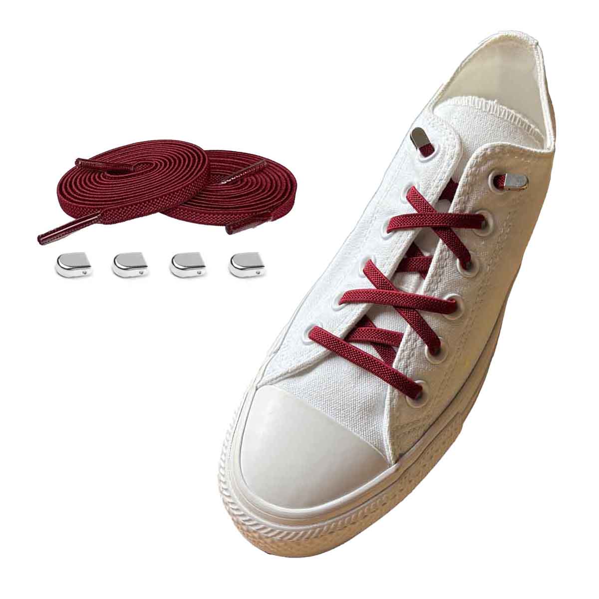 veters-elastisch-rood-bordeaux-capsule-zilver-glans-schoenen