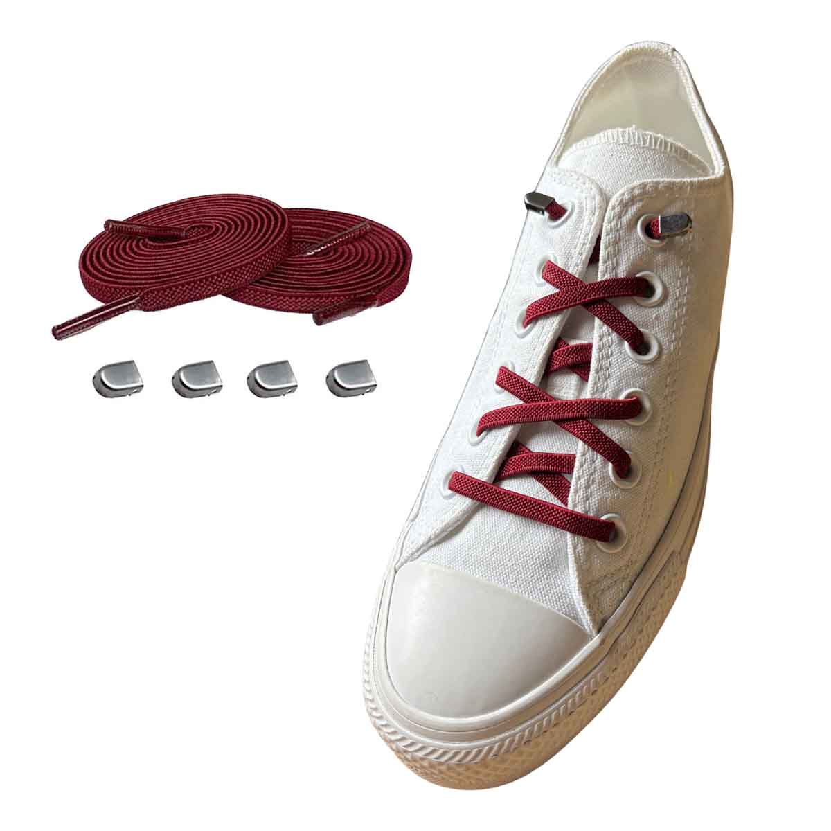 veters-elastisch-rood-bordeaux-capsule-zilver-mat-schoenen