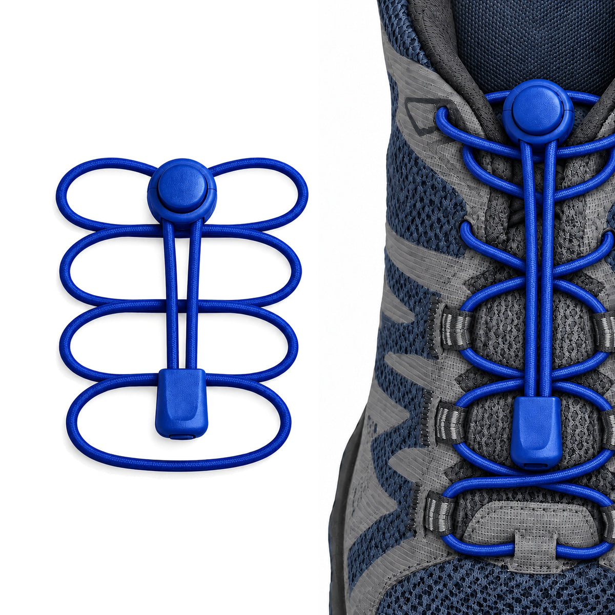 Blauw – veters koordstopper snelsluiting blauw 02 aan schoen