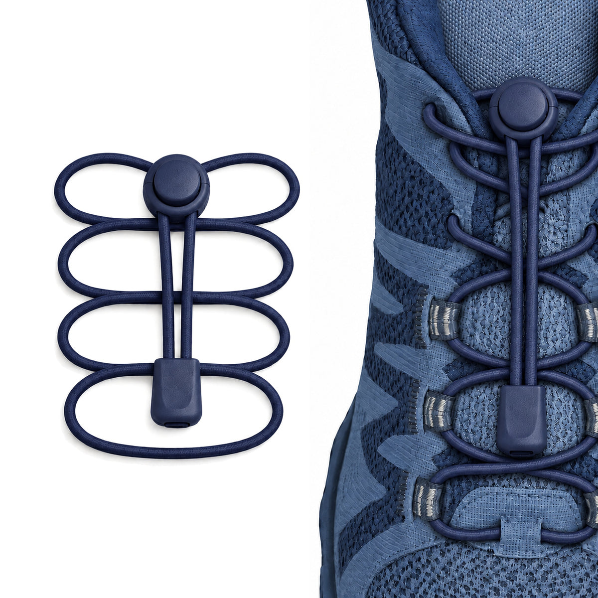 Blauw marine – veters koordstopper snelsluiting blauw navy 02 aan schoen