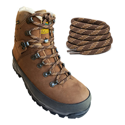 Bruin gemusterd – veters meindl bruin gedessineerd 02 aan schoen