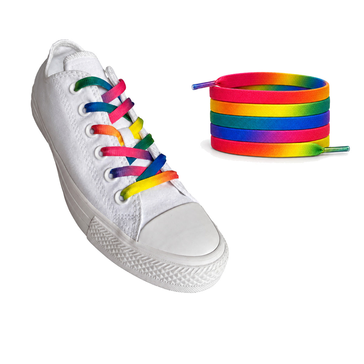 Regenboog kleurverloop – veters plat regenboog kleurverloop 02 sneaker wit
