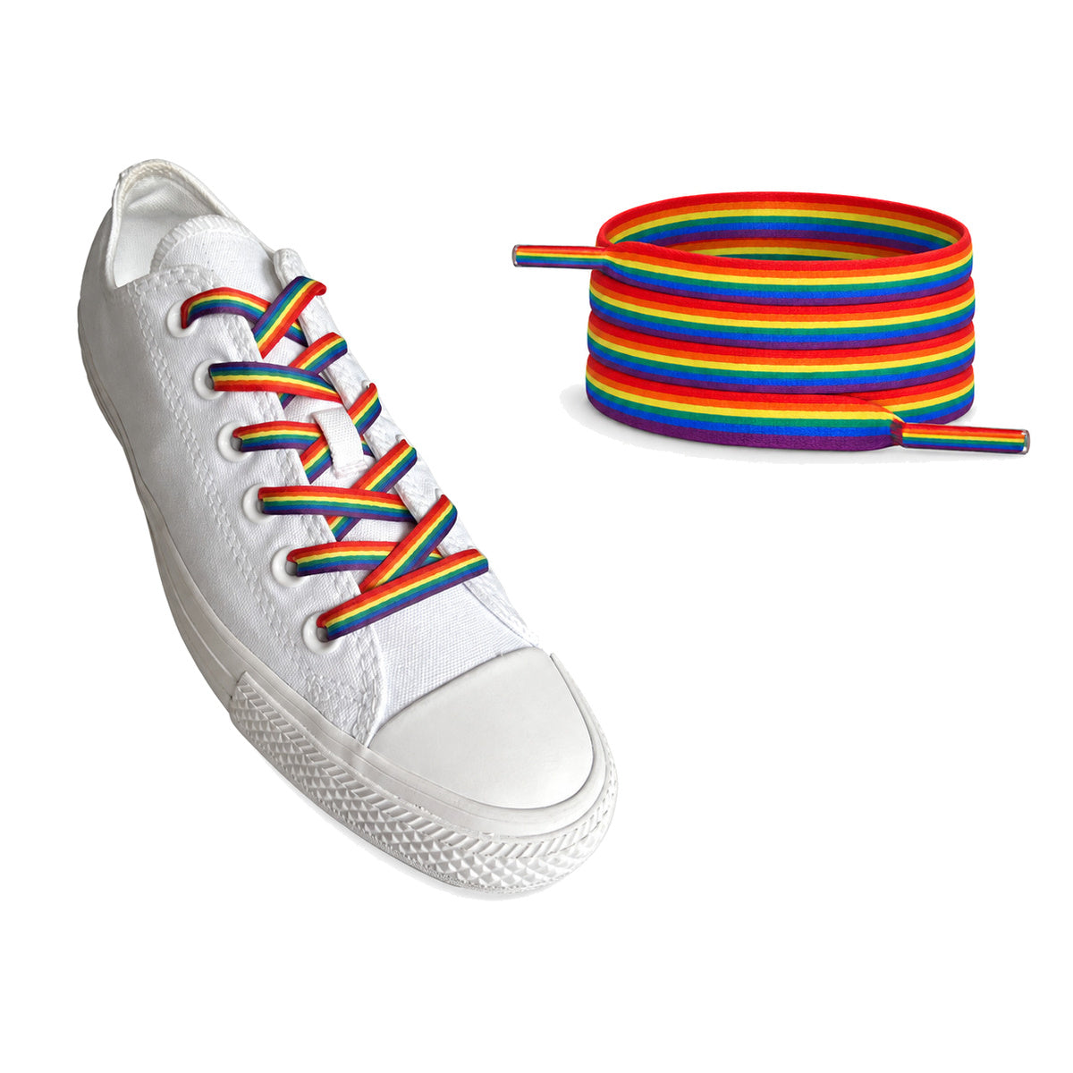 Regenboog gestreept – veters plat regenboog strepen 02 sneaker wit