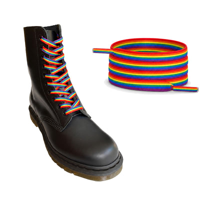 Regenboog gestreept – veters plat regenboog strepen 03 laars zwart
