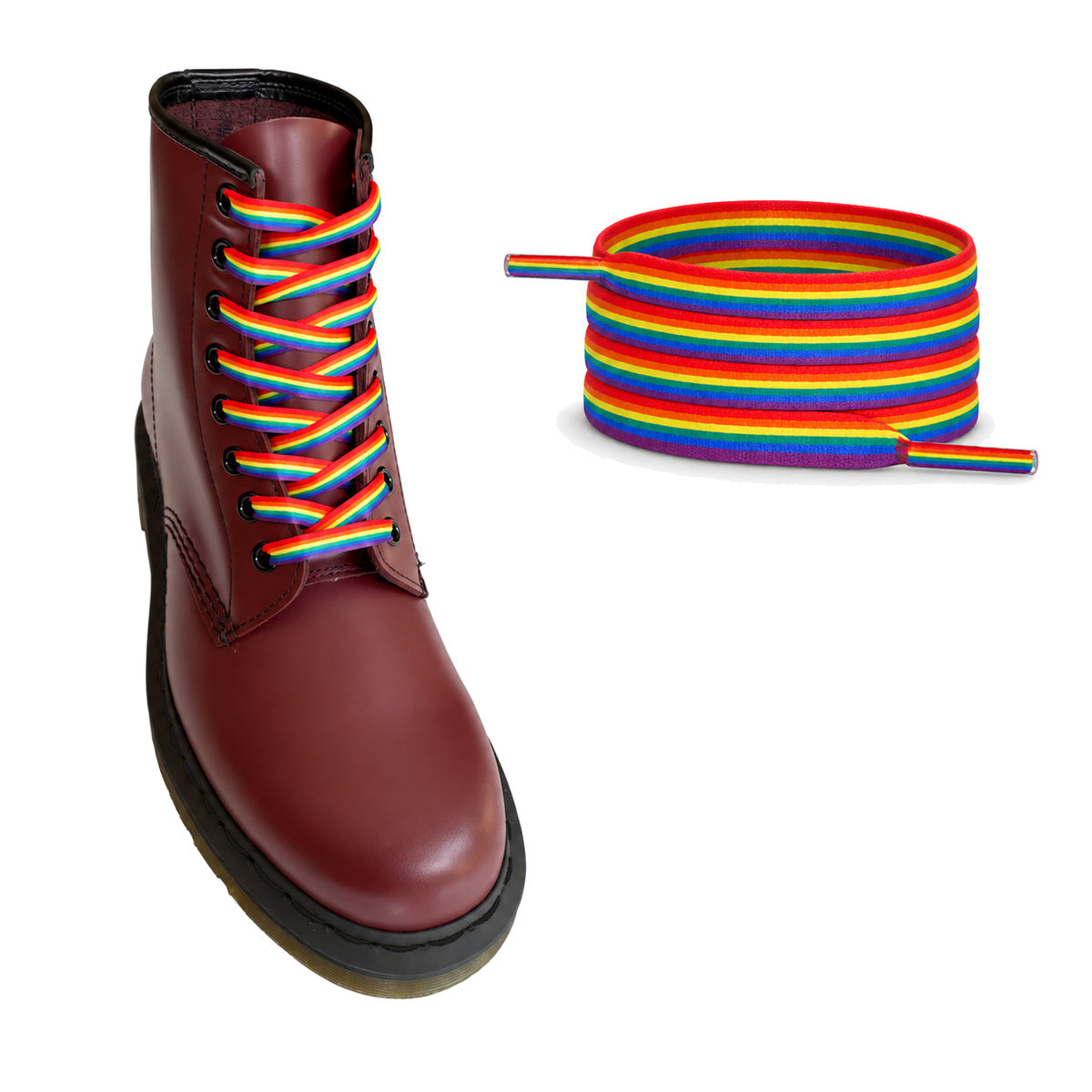 Regenboog gestreept – veters plat regenboog strepen 04 laars bordeaux