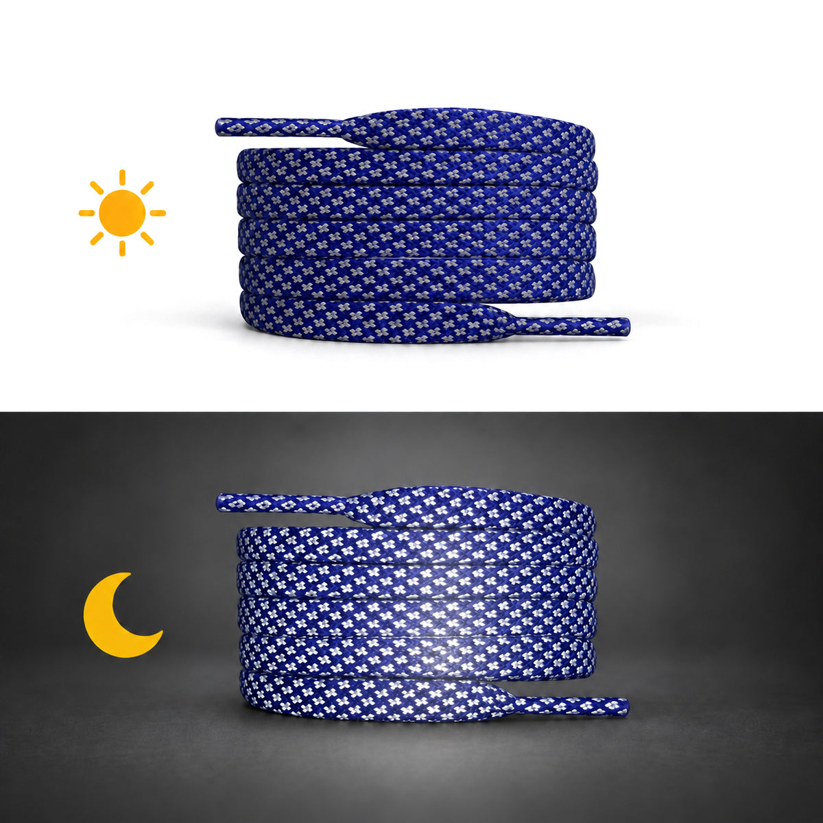 Blauw donker – veters reflecterend plat blauw donker 02 dag nacht