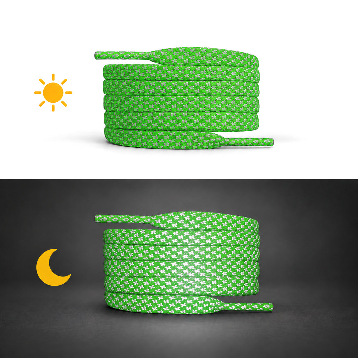 Groen licht – veters reflecterend plat groen 02 dag nacht