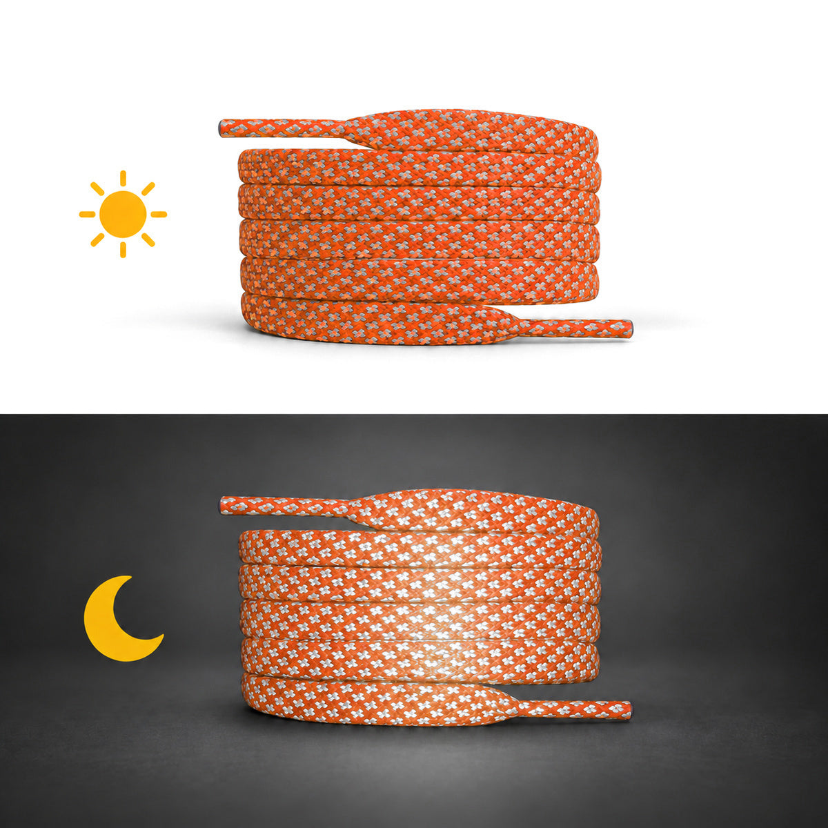 Oranje – veters reflecterend plat oranje 02 dag nacht