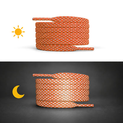 Oranje – veters reflecterend plat oranje 02 dag nacht