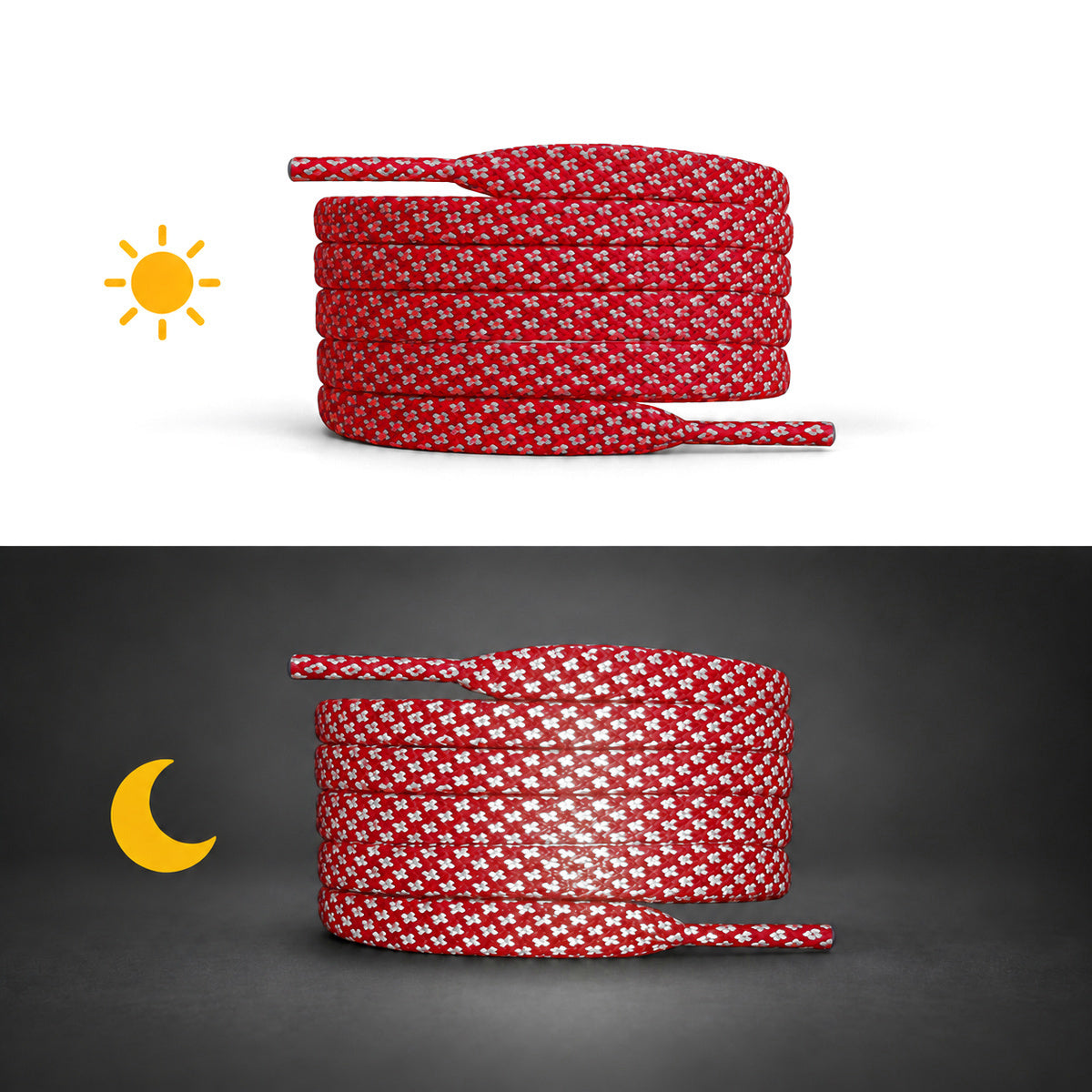 Rood – veters reflecterend plat rood 02 dag nacht