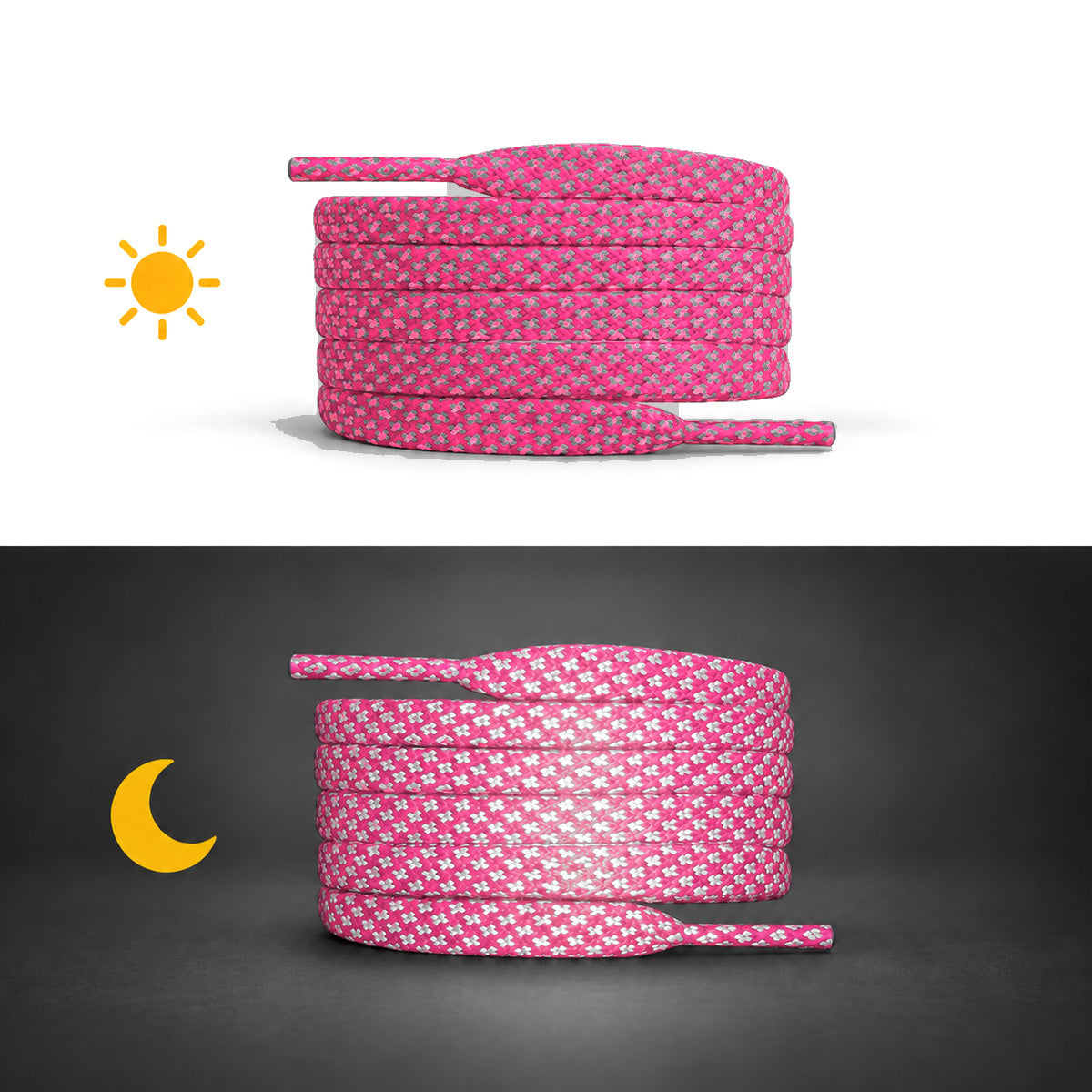 Pink neon – veters reflecterend plat roze neon 02 dag nacht