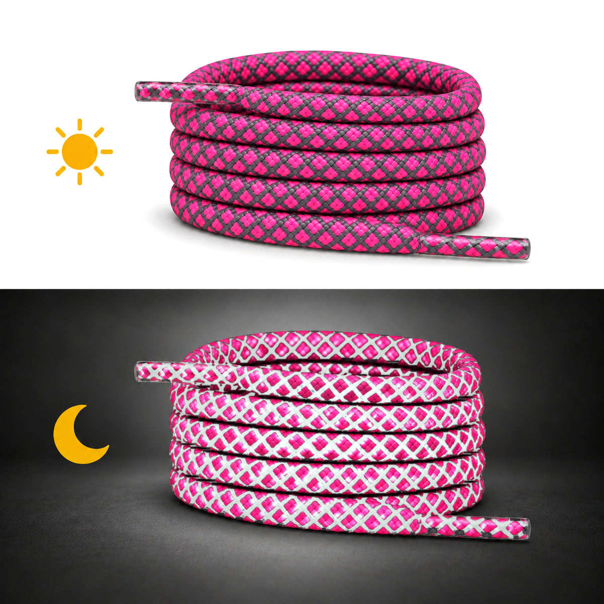 Pink neon – veters reflecterend rond roze neon 02 dag nacht
